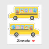 Schoolbus Leuke Dieren Cartoon 2 Bussen Sticker (Vel)