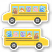 Schoolbus Leuke Dieren Cartoon 2 Bussen Sticker (Voorkant)