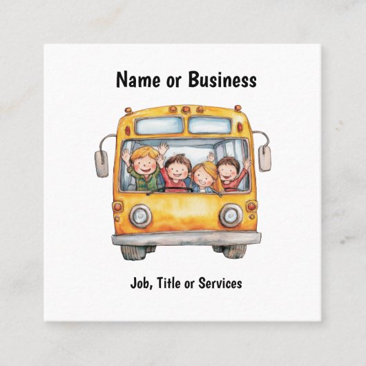 Schoolbus met blije kinderen vierkante visitekaartje (Voorkant)