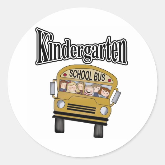 Schoolbus met Kinder Kindergarten Ronde Sticker (Voorkant)
