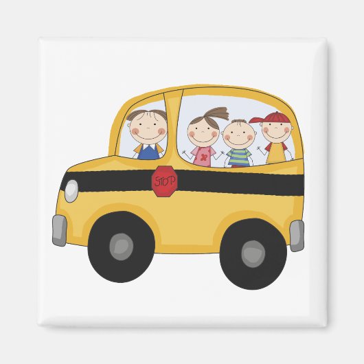 Schoolbus met Kinder T-shirts en cadeaus Magneet (Voorkant)