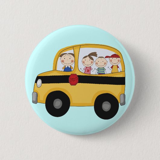 Schoolbus met Kinder T-shirts en cadeaus Ronde Button 5,7 Cm (Voorkant)