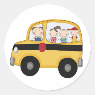 Schoolbus met Kinder T-shirts en cadeaus Ronde Sticker