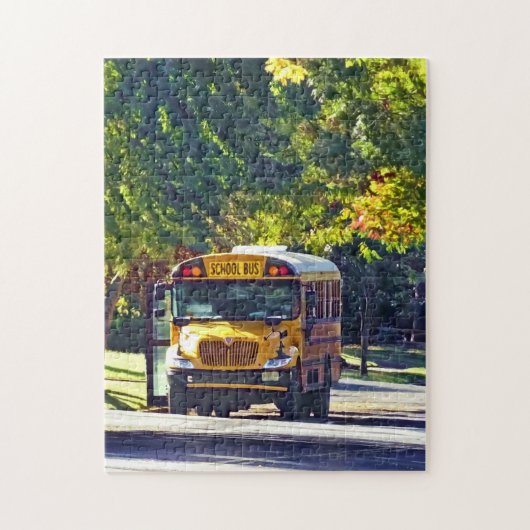 Schoolbus met open deur legpuzzel (Verticaal)