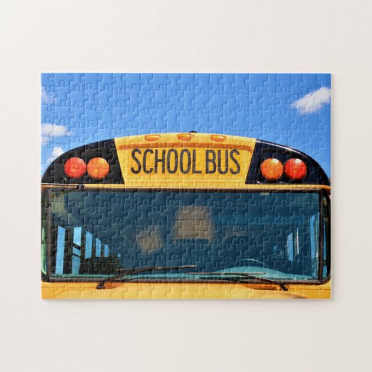 Schoolbus met oranje en rode lichten legpuzzel (Horizontaal)