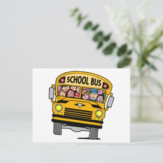 Schoolbus met terug naar school kinderen briefkaart (Staand voorkant)