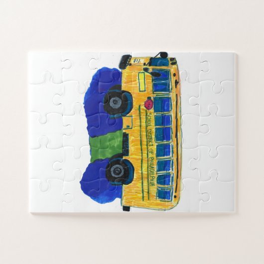 Schoolbus op schooldag legpuzzel (Horizontaal)