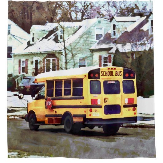 Schoolbus rijden naar huis in de winter douchegordijn (Voorkant)