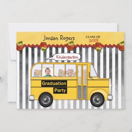 Schoolbus Teddy Bear Foto Kindergarten Afstuderen Kaart (Voorkant)