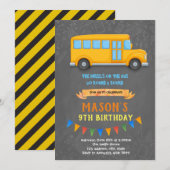 Schoolbus thema verjaardagsfeestje kaart (Voorkant / Achterkant)