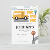 Schoolbus tweede verjaardag Wielen op de bus Feest Kaart (Staand voorkant)