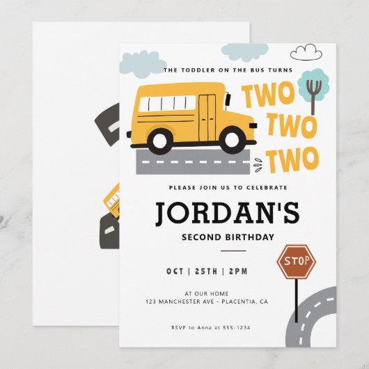 Schoolbus tweede verjaardag Wielen op de bus Feest Kaart (Voorkant / Achterkant)