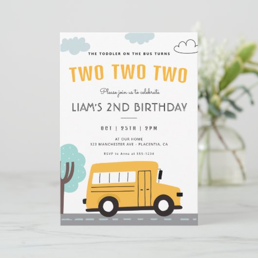 Schoolbus Tweede verjaardag Wielen op het busfeest Kaart (Staand voorkant)