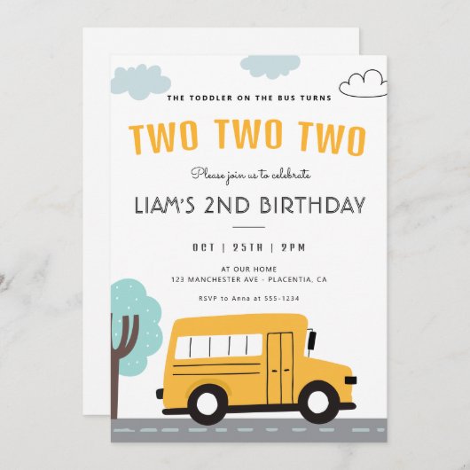 Schoolbus Tweede verjaardag Wielen op het busfeest Kaart (Voorkant / Achterkant)