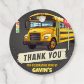 Schoolbus Verjaardagsfeest Ronde Bedankjes Labels (Voorkant)