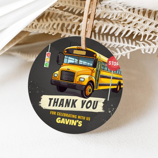 Schoolbus Verjaardagsfeest Ronde Bedankjes Labels