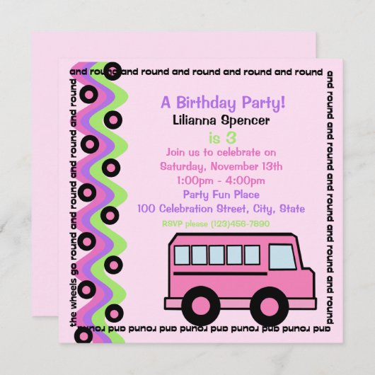 Schoolbus Wielen/Roze Kaart (Voorkant / Achterkant)