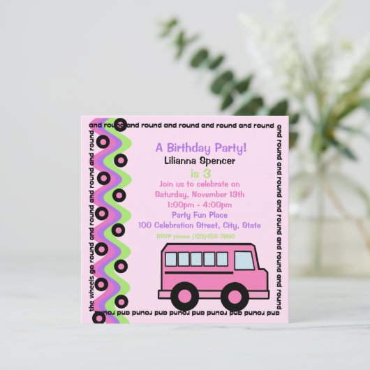 Schoolbus Wielen/Roze Kaart (Staand voorkant)