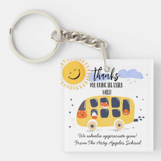 schoolbuschauffeur bedankt je voor je extra kilome sleutelhanger (voorkant)