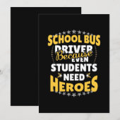 Schoolbuschauffeur omdat studenten helden nodig he save the date (Voorkant / Achterkant)