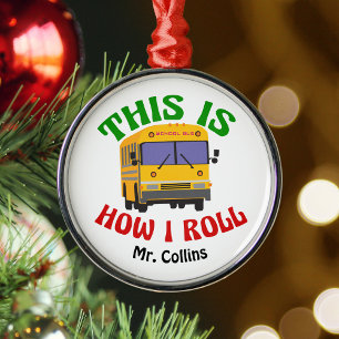 Schoolbuschauffeur op maat gepersonaliseerd kerstf metalen ornament