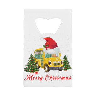 Schoolbuschauffeur santa hat merry kerst creditkaart flessenopener