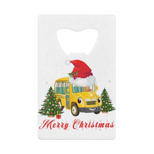 Schoolbuschauffeur santa hat merry kerst creditkaart flessenopener (Voorkant)