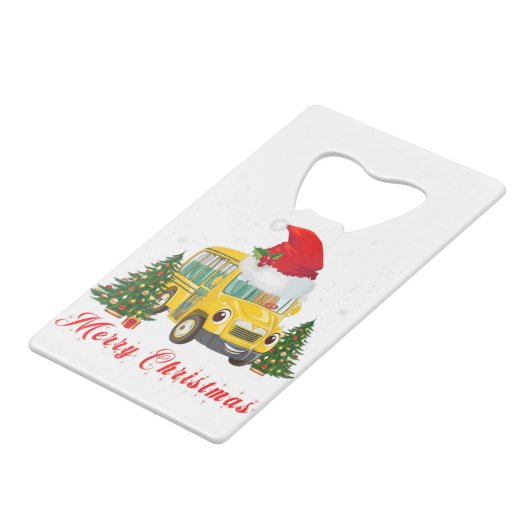 Schoolbuschauffeur santa hat merry kerst creditkaart flessenopener (Voorkant Gekanteld)