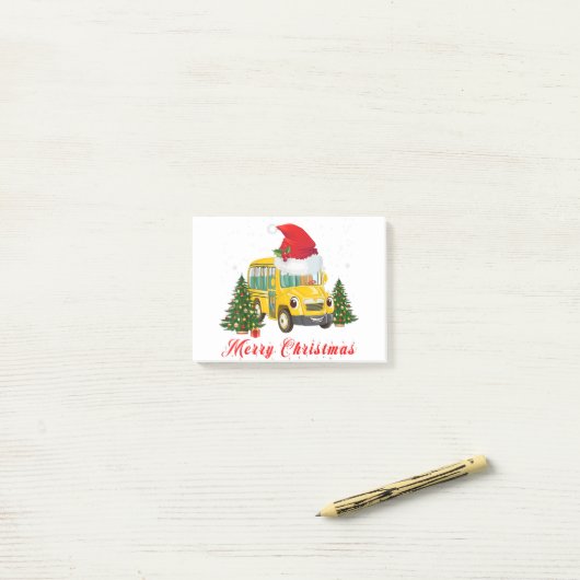 Schoolbuschauffeur santa hat merry kerst post-it® notes (Op bureau)