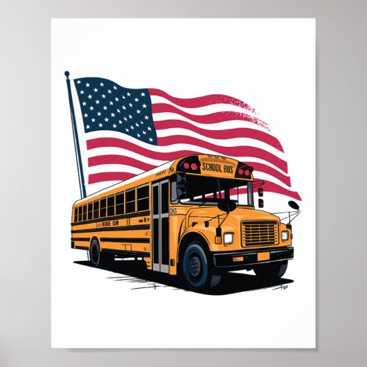 Schoolbuschauffeur Usa Vlag  Poster (Voorkant)