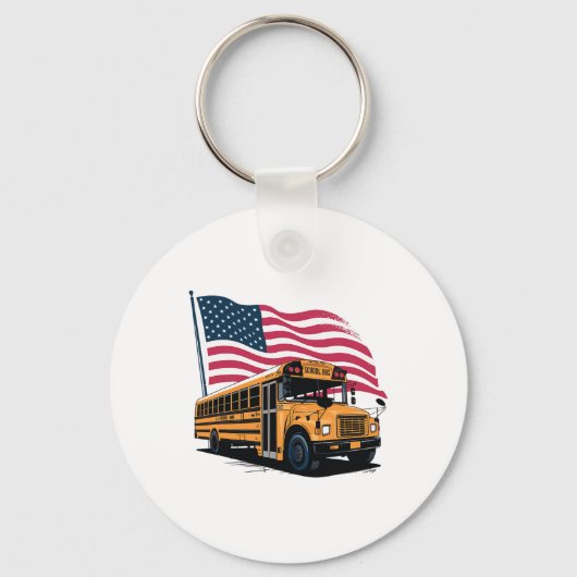 Schoolbuschauffeur Usa Vlag Sleutelhanger (Voorkant)