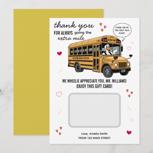Schoolbuschauffeur Valentijnsdag cadeaukaarthouder Bedankkaart (Voorkant / Achterkant)