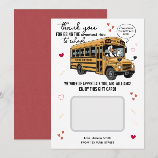 Schoolbuschauffeur Valentijnsdag cadeaukaarthouder Bedankkaart (Voorkant / Achterkant)