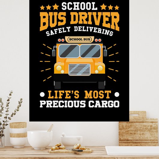 Schoolbuschauffeur veilig leveren poster (Keuken)