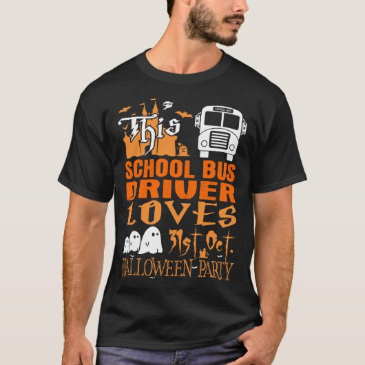 Schoolbuschauffeur verliest 31 okt halloween party t-shirt (Voorkant)