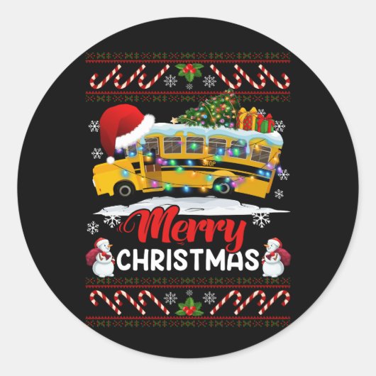 Schoolbuschauffeur Vrolijk kerstlicht Xmas Lelijk Ronde Sticker (Voorkant)
