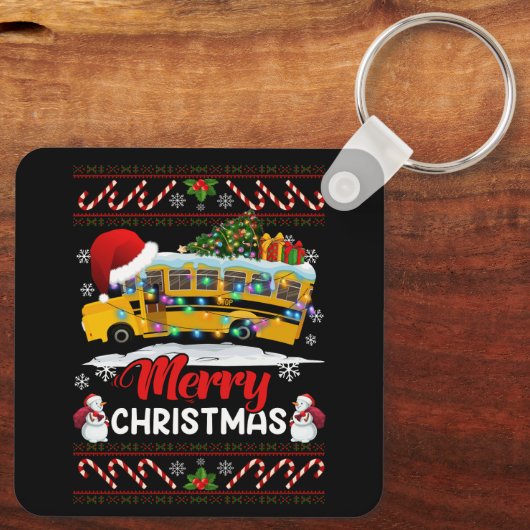 Schoolbuschauffeur Vrolijk kerstlicht Xmas Lelijk Sleutelhanger (Achterkant)