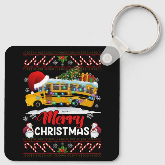 Schoolbuschauffeur Vrolijk kerstlicht Xmas Lelijk Sleutelhanger (Achterkant)