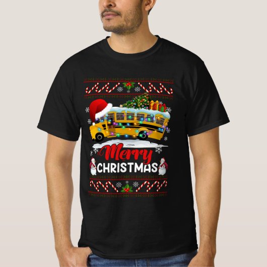 Schoolbuschauffeur Vrolijk kerstlicht Xmas Lelijk T-shirt (Voorkant)