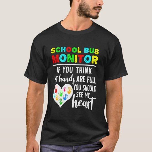 Schoolbusmonitor handen vol Zie mijn hij T-shirt (Voorkant)