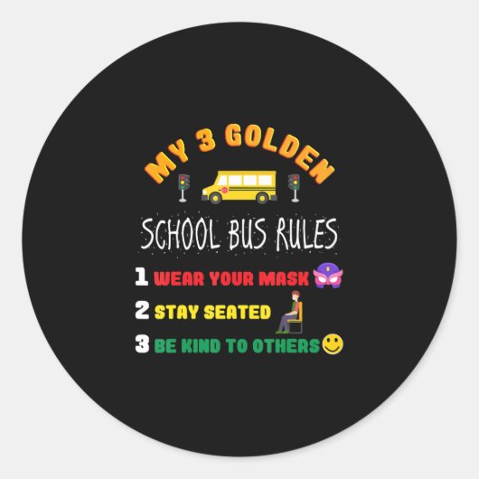schoolbusregels voor studenten Funny School Bus Ronde Sticker (Voorkant)
