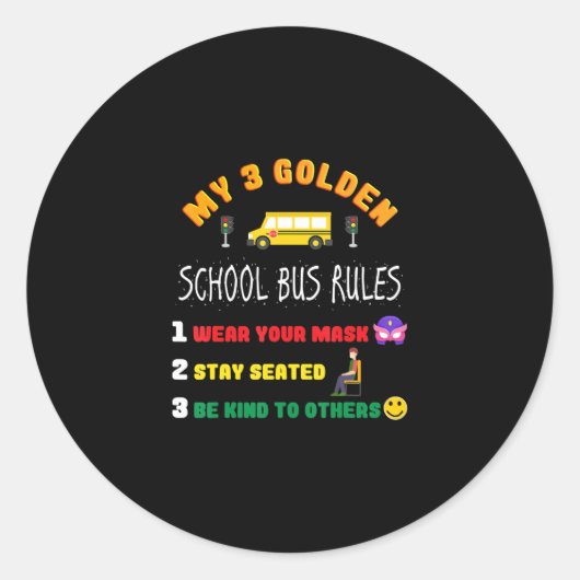 schoolbusregels voor studenten Funny School Bus Ronde Sticker (Voorkant)