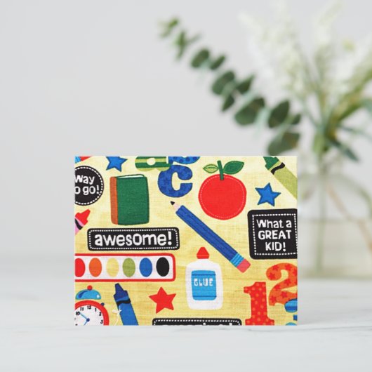 Schooldagen Stof Print Briefkaart (Staand voorkant)