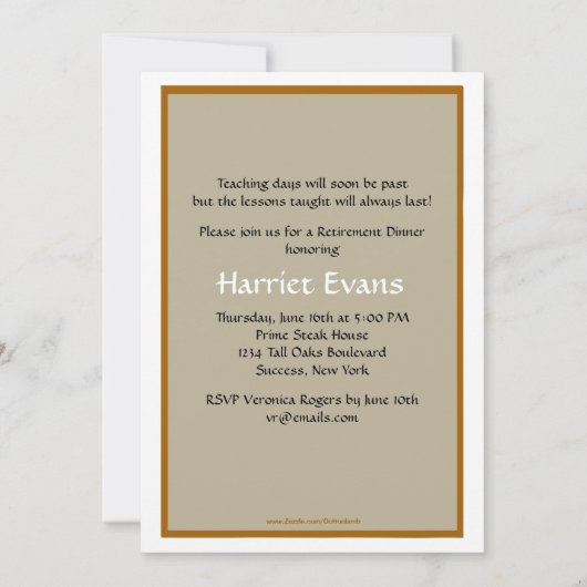 Schooldagen Uitnodiging tot pensionering leraar (Achterkant)