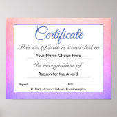 Schooldiploma of -onderscheiding voor kinderen poster (Voorkant)