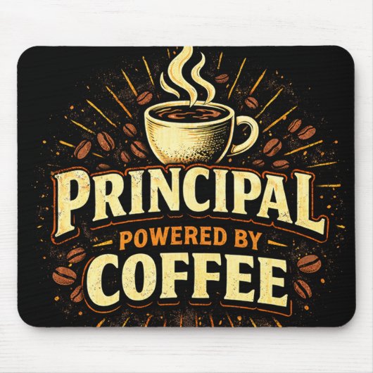 Schooldirecteur Powered by Coffee | Grappig Gesche Muismat (Voorkant)