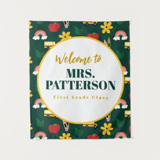 Schoolgeheugenleraar leslokaal tapestapel wandkleed (Voorkant)
