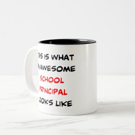 schoolhoofd, geweldige tweekleurige koffiemok (Voorkant links)