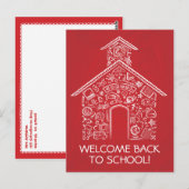 Schoolhouse Briefkaart leraren - Rood (Voorkant / Achterkant)