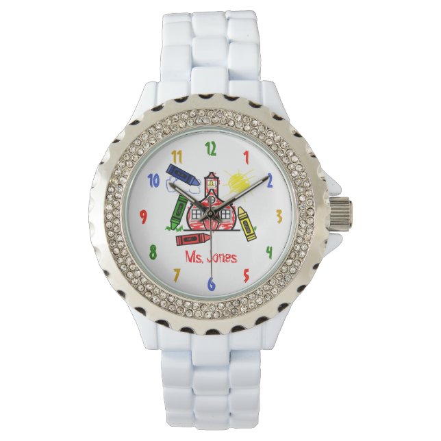 Schoolhouse & Crayons Lerarenhorloge Horloge (Voorkant)